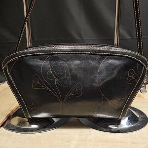 Furla Made In Italy Elegant Black Floral Women's Bag